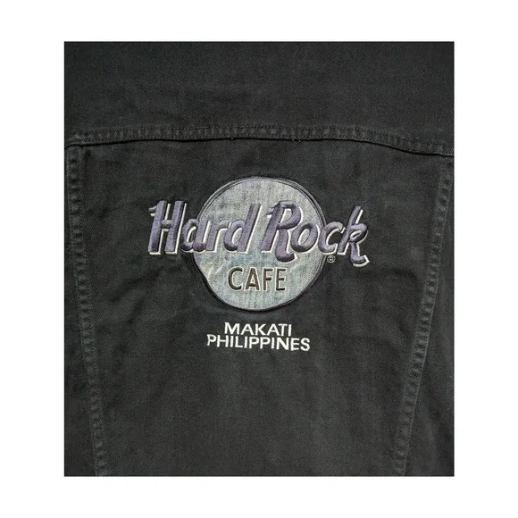 Hard Rock Cafe Makati Philippines Black Denim Button Up Jacket Unisex Vintage